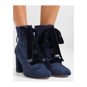 Chloe Velvet Lace-up Ankle Boots in navy